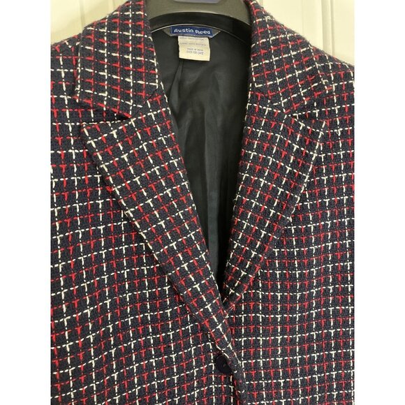 Vintage 90s Austin Reed Red White Blue Cotton Tweed Blazer - Picture 4 of 9